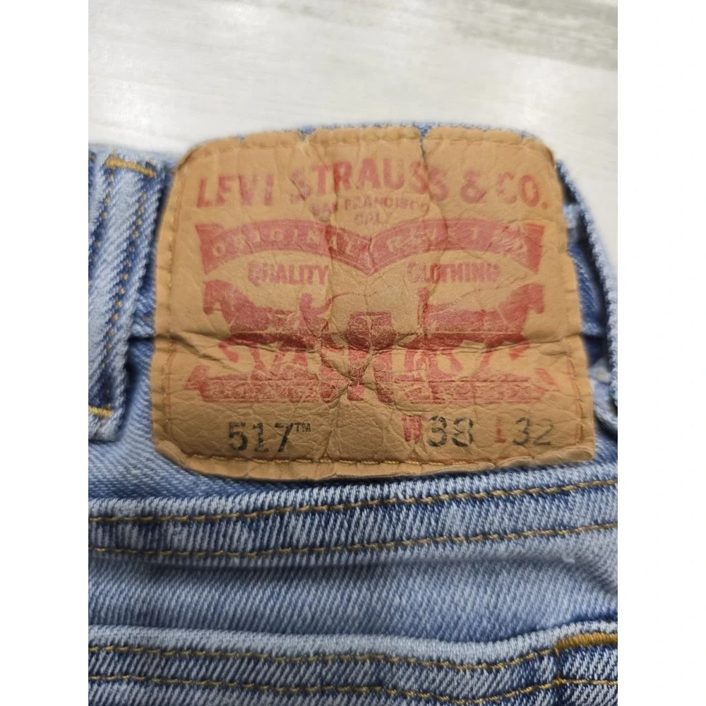 Levis 517 Regular Fit Straight Leg Light Wash Distressed Jeans Men's 38x32